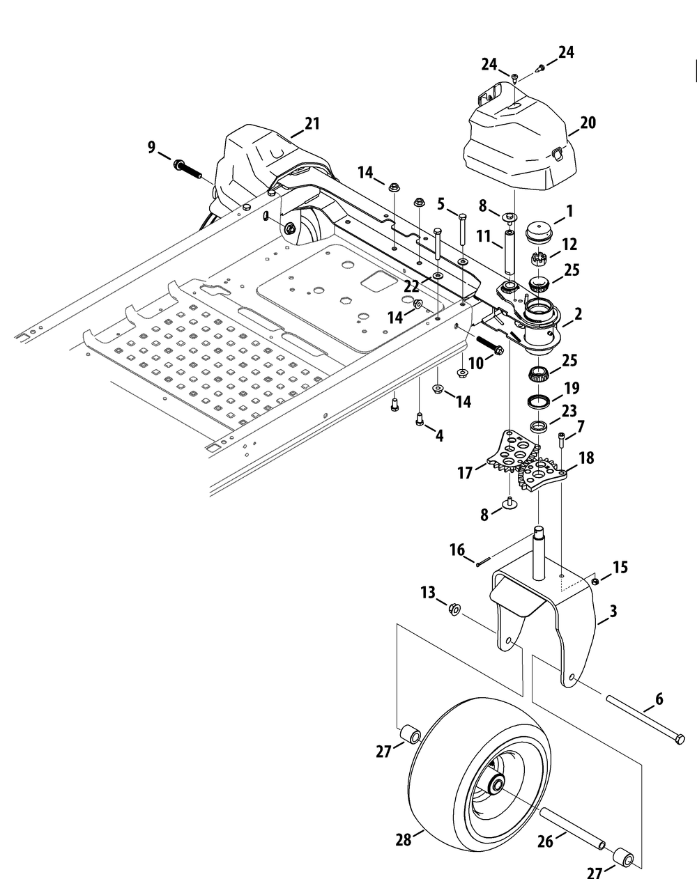 Front Axle Diagram and Parts List for Z-FORCESZ48 (53ATDFJB-53ATDFJB050)(2014) Cub Cadet Lawn Tractor